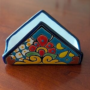 Talavera Napkin Holder Mexican Pottery Flower
